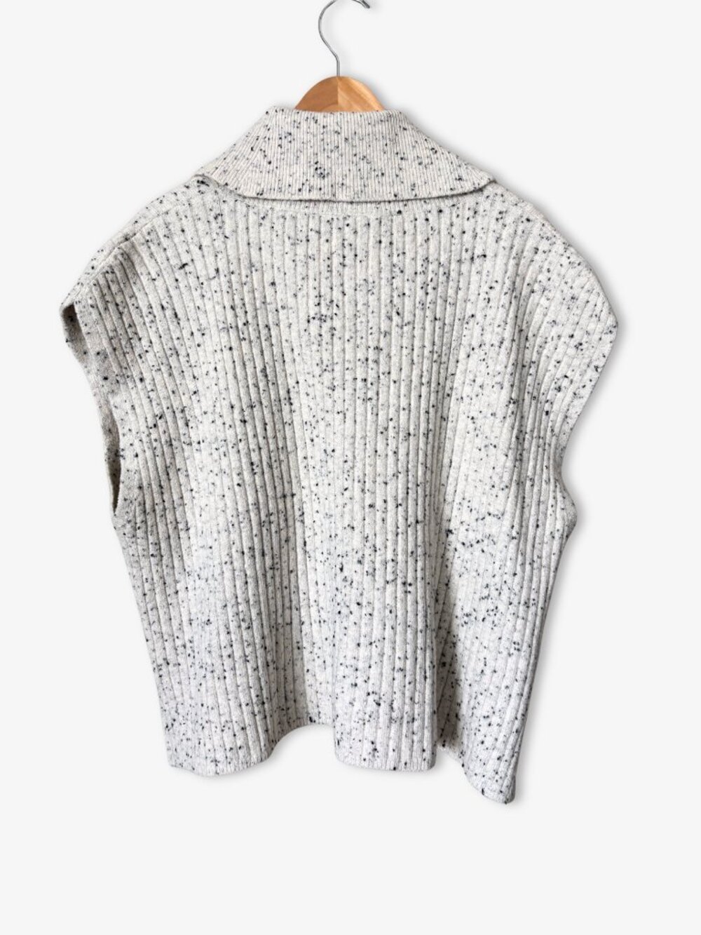 LOFT Outlet Cloud Dancer Cream Speckled Knit Cowl Neck Poncho Sweater Size XL - Picture 3 of 10